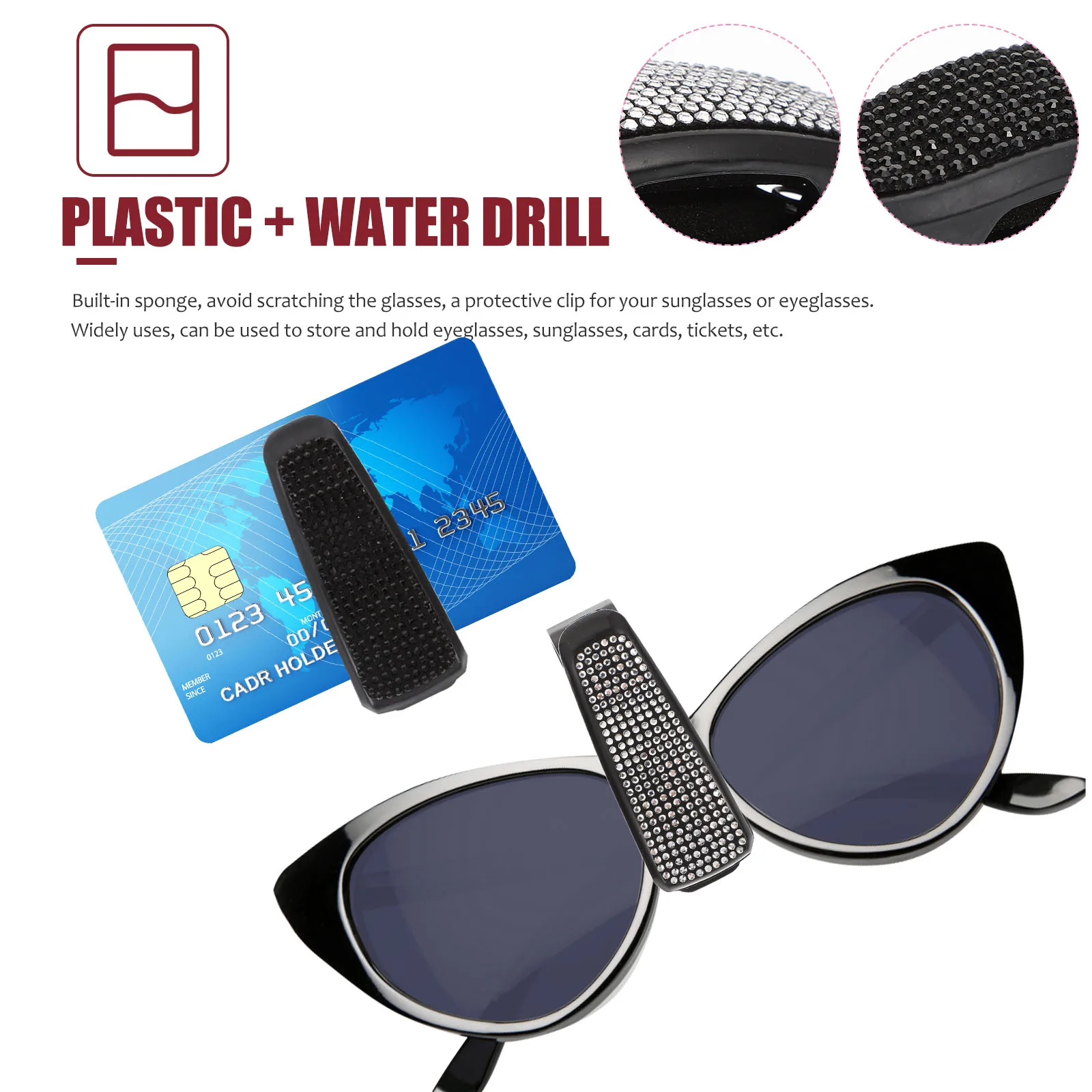 

2pcs Car Frame Car Sunglasses Holder Sun Visor Clip Holders Sunglass Case Plastic Rhinestone Durable Storage Box for Auto