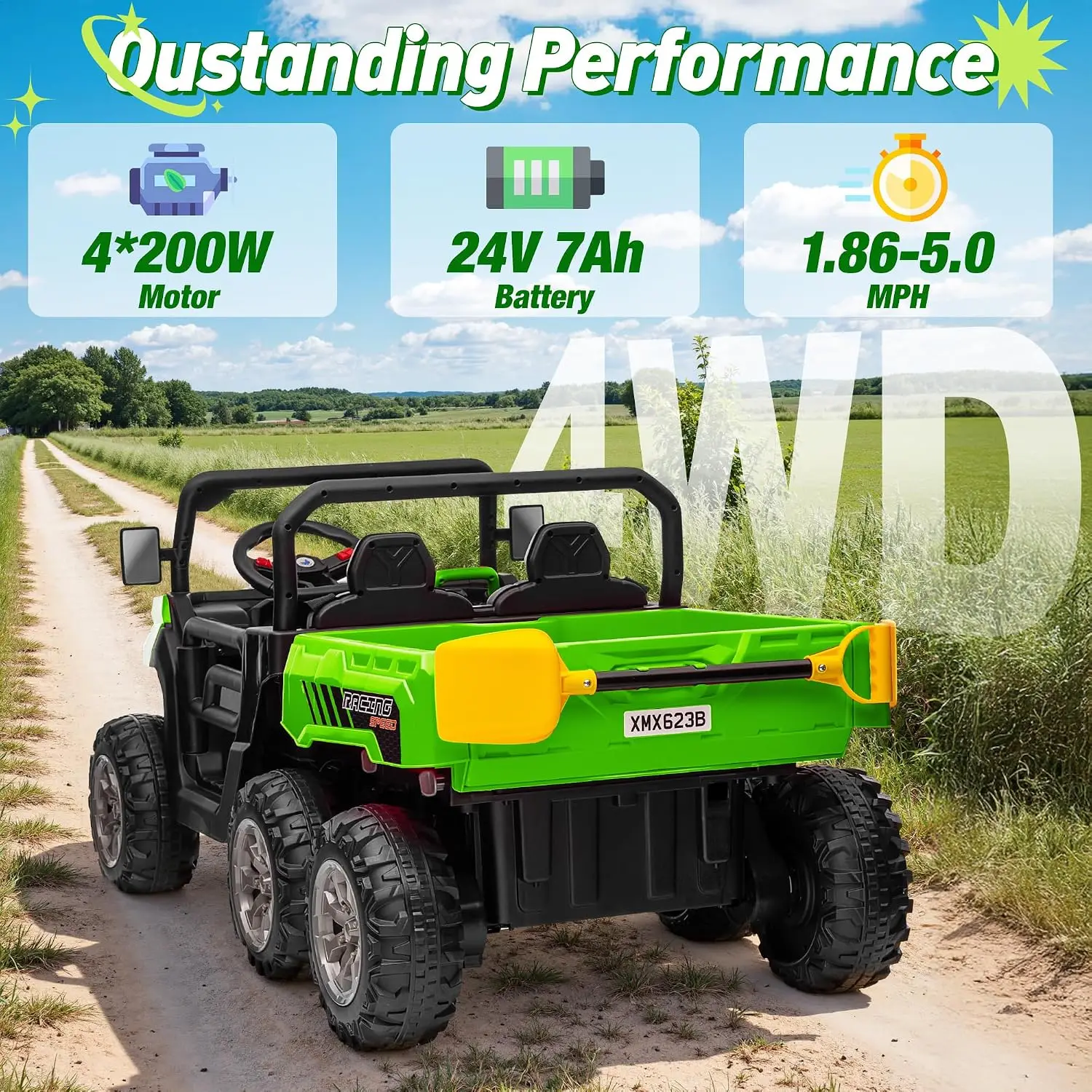 24V Ride On Dump Truck Car for Big Kids 2 Seater XL, 4WD 6-Wheels Battery Powered Ride On Toy with Remote Control, 800W Powerful
