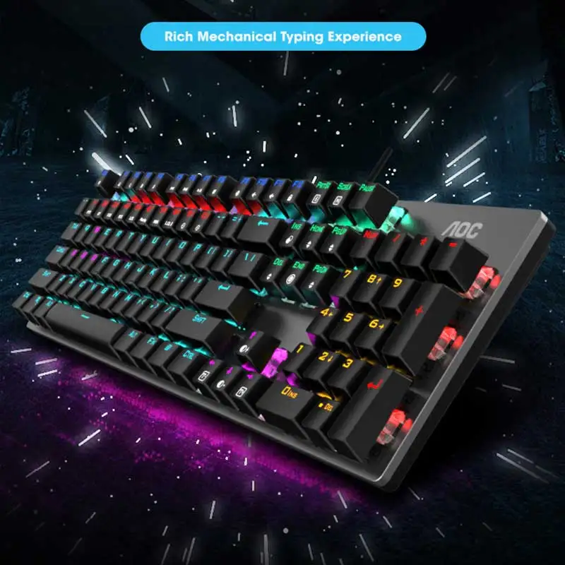 AOC GK410 104 tombol, Keyboard mekanik Panel logam RGB lampu