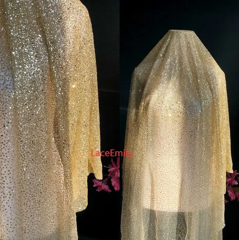 

Gradient glitter lace fabric silver gold sequin tulle Fabric For wedding dress, bridal gown, party dress 1 yards