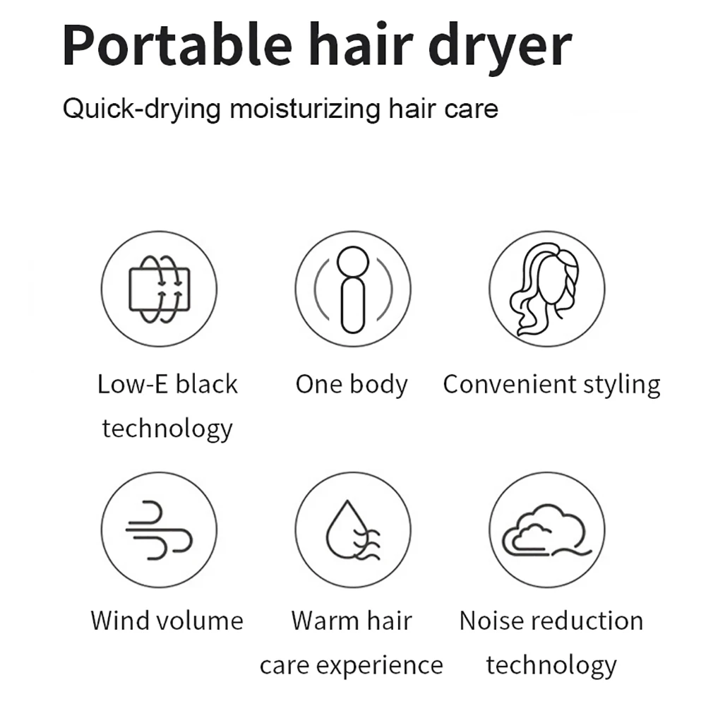 Pengering Rambut Tanpa Daun Portabel 800W Angin Kencang 370G Blower Perjalanan Ringan Mini Rumah Tangga 2 Gigi Alat Penata Rambut Cepat Kering