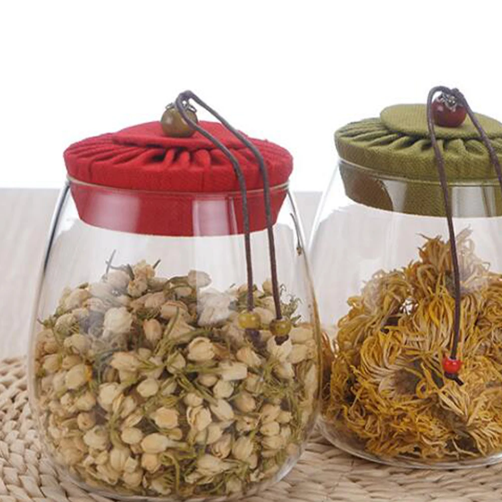 

1000Ml Tea Glass Storage Jar Sealed Food Container Kitchen Dry Food Jar With Cloth Cover Coffee Sugar Salt Container