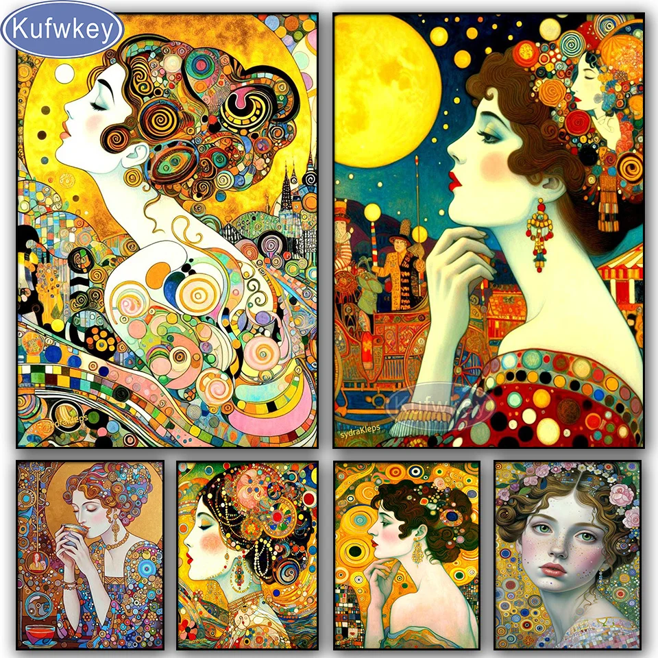 DIY Gustav Klimt Woman Diamond Painting Kits New 2025 Full Square Round Diamond Mosaic Embroidery Abstract Portrait Home Decor,