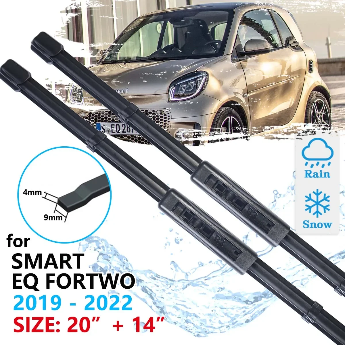 For Smart EQ ForTwo 2019 2020 2021 2022 Cleaning Windscreen Windshield Accessories Window Washer Brushes Car Front Wiper Blades