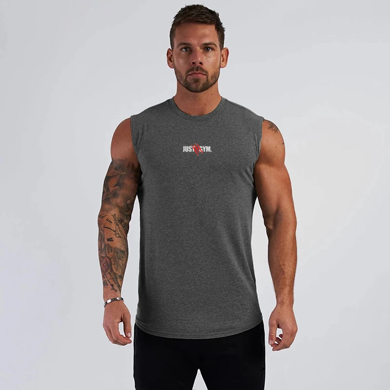 Muscleguys kamizelka z szerokimi ramionami męska bez rękawów Slim Fit letnia bawełniana elastyczna Fitness sportowy z wyciętymi rękawami kamizelka z