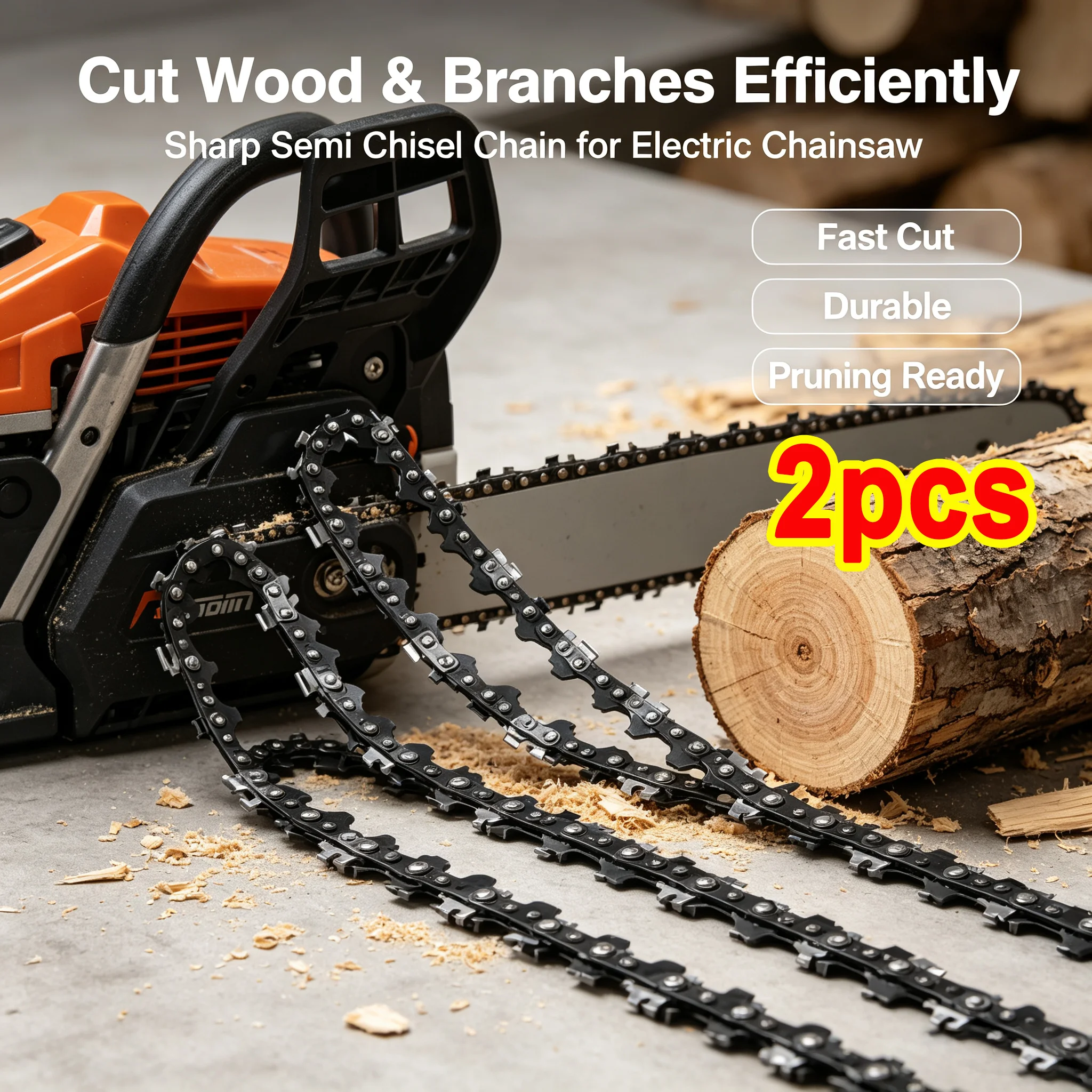 2Pcs Semi Chisel Chainsaw Chain 4/6/8/10/12/16/18 Inch 28-64DL Replacement Spare Chain for Electric Saw Wood Branch Log Cutting