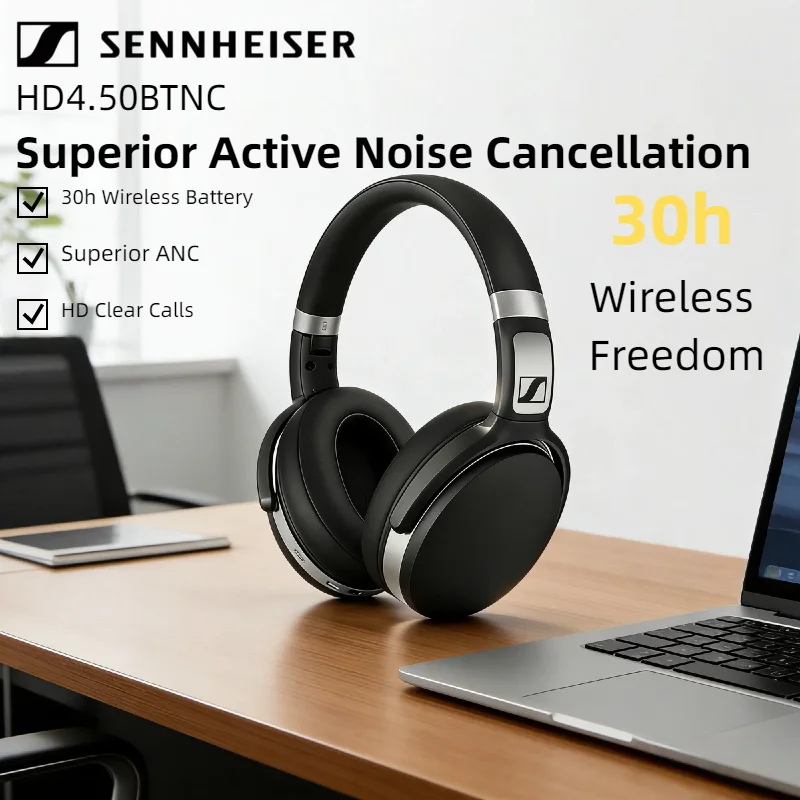 

Original Sennheiser HD 4.50 BTNC Wireless Headphones Active Noise Cancelling Bluetooth Deep Bass Stereo Foldable 25H Playtime