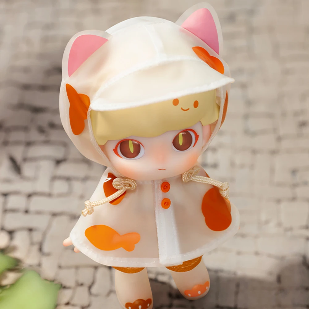 Dimoo Raincoat Kitten Movable Figure Toys Dolls Cartoon Action Boys Kawaii Collectable Model Cute Decor Children Festivals Gifts