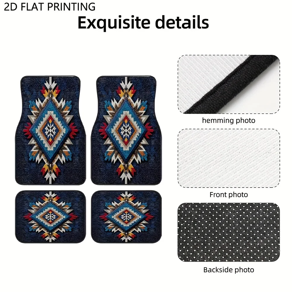 4pcs, Geometric Aztec Pattern Car Floor Mats, Durable, NonSlip, Easy To Clean, Easy To Install, Suitable For Sedan, SUV, Truck,
