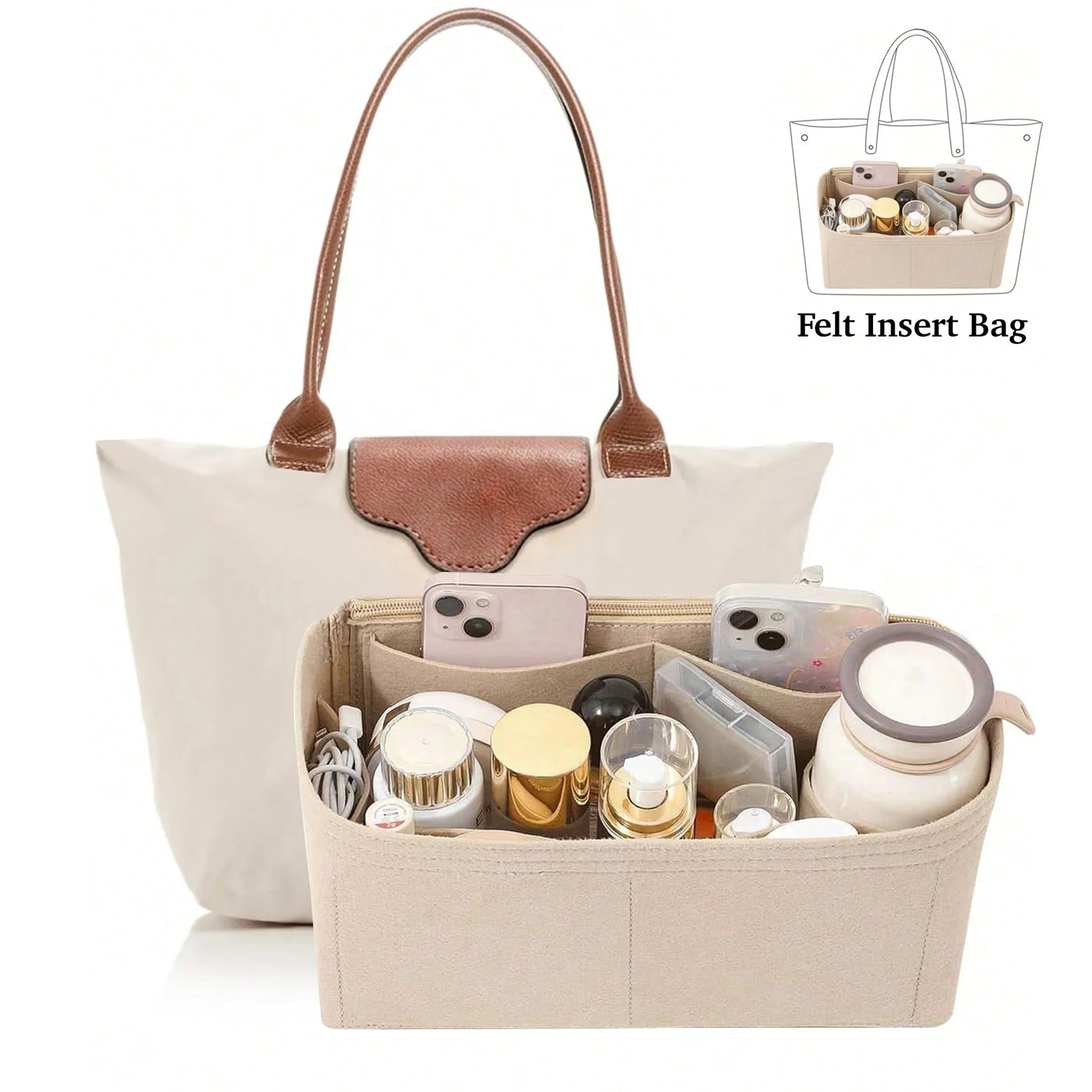 Organizador de Fieltro para Bolso con Cremallera, Divisor de Bolso para el Interior, Compatible con Bolsos Longchamp Neverfull y Speedy