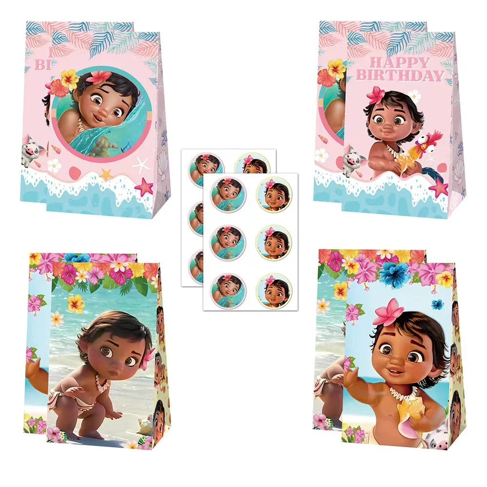 

12/24pcs Moana Party Paper Bag Candy Gift Packaging Bag Kids Ocean Theme Birthday Party Decoration Baby Shower Girl Party Suppli