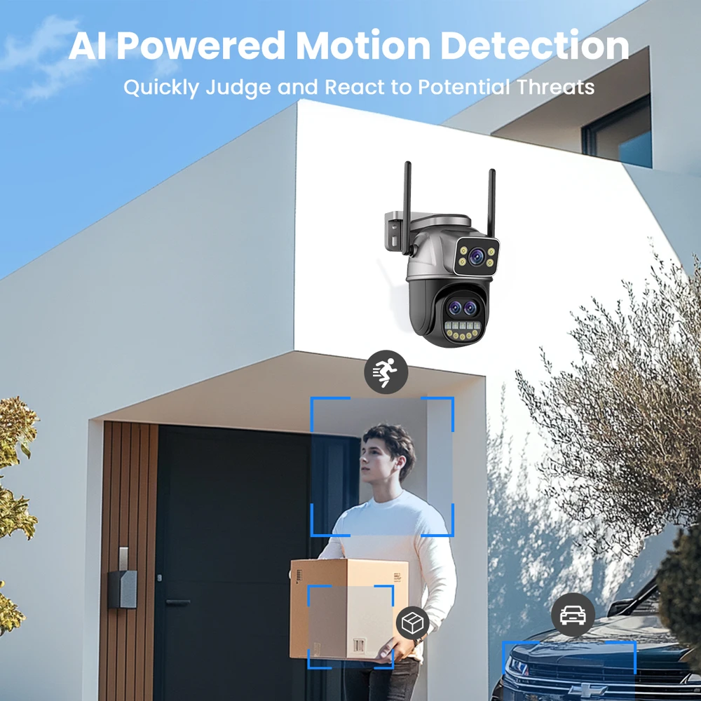 Smart Video Surveillance System 10CH XMEye 10CH 4K POE NVR Kit Three Lens Auto Track 9MP WIFI Cameras 8X Zoom PTZ Wireless CCTV