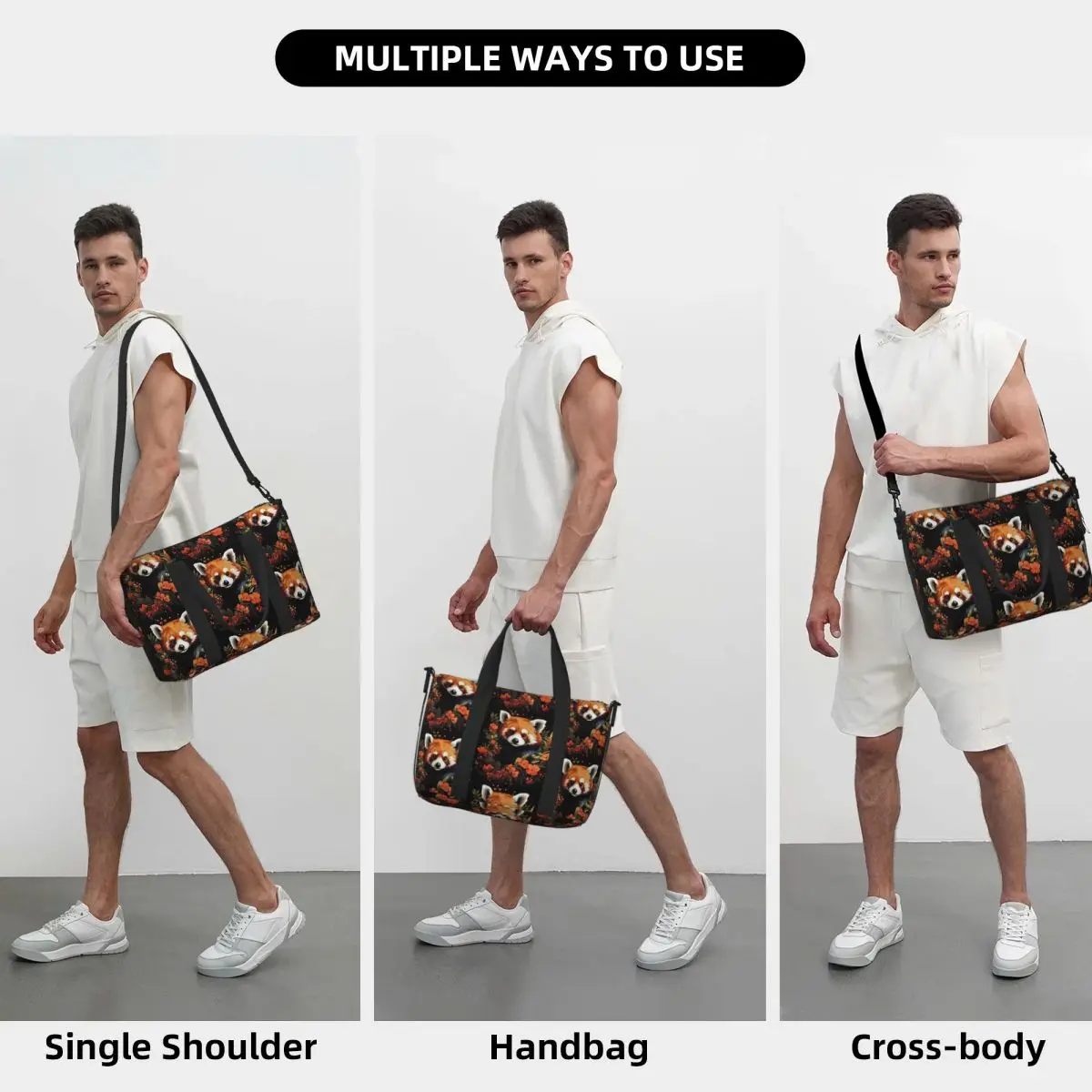 Red Panda In Nature Beach Travel Bag Large Capacity Tote Bags for Gym Sport Women Shopping Duffle Shoulder Bag