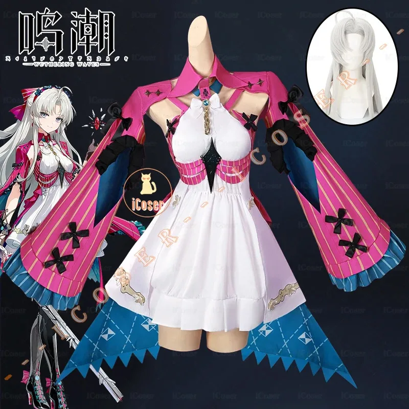 أزياء iCoser التأثيرية شعر مستعار Wuthering Waves فستان كارلوتا مونتيلي Rinascita أقراط حفلة الهالوين للنساء والفتيات Propsa؛ 6'x,9;y