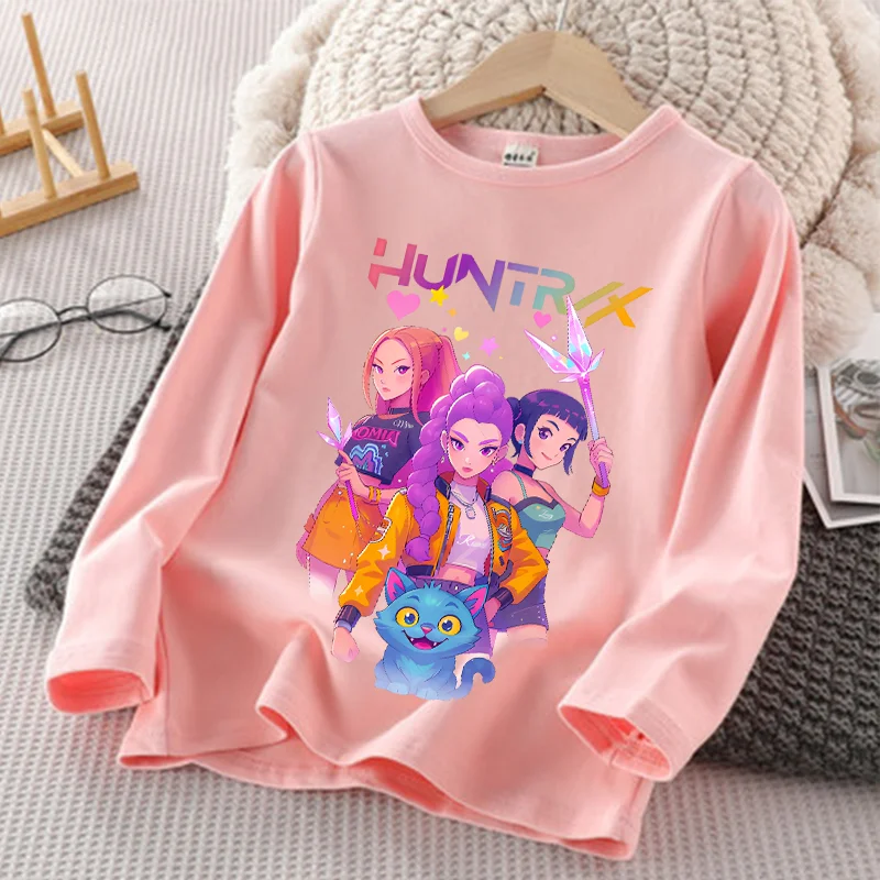 

K Pop Demon Hunters детские топы с длинными рукавами Kawaii Movie с мультяшным принтом для мальчиков и девочек, повседневные футболки, осенняя детская одежда, подарок