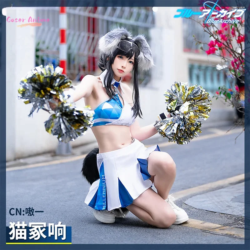 Toyomi Kotor/Nekozuka Hibik 치어 리더 유니폼 블루 아카이브 코스프레 의상 할로윈 정장 의류 애니메이션 의상 여성