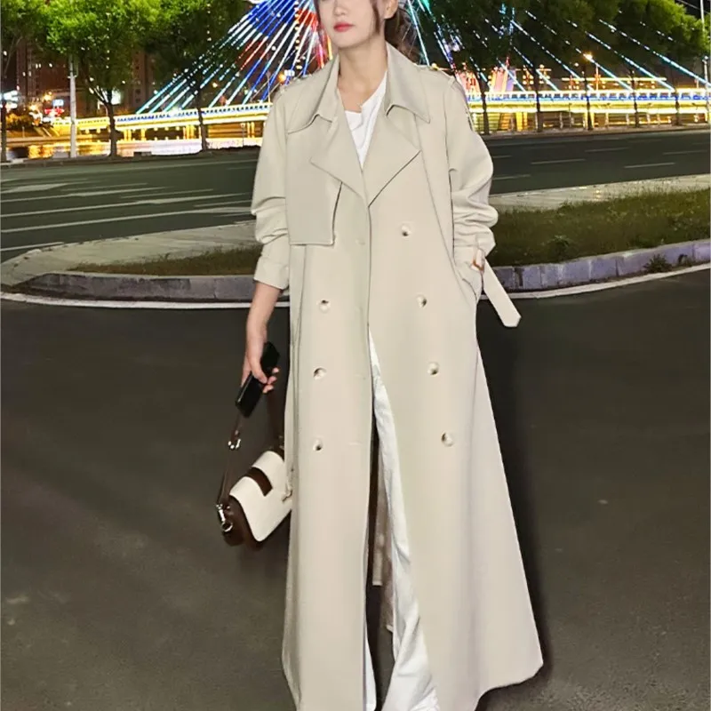 White Windbreaker Coat for Women New Long over the Knee Casual Slimming Top