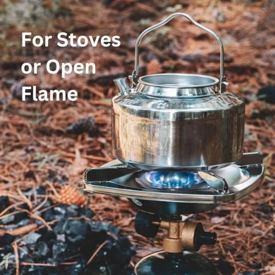 1.2L Stainless Steel Camping Kettle for Boiling Water on Open Fire 5Cup Outdoor Cooking and Backpacking Tea Coffee Pot Durable