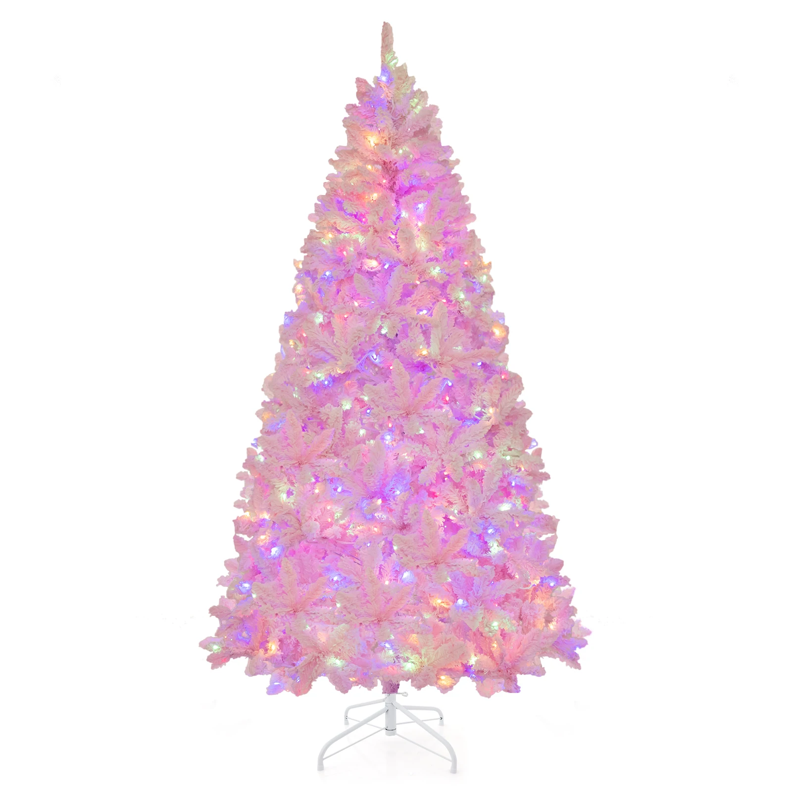 

7 FT Flocked Artificial Christmas Tree Hinged w/ 500 LED Lights 1200 Branch Tips