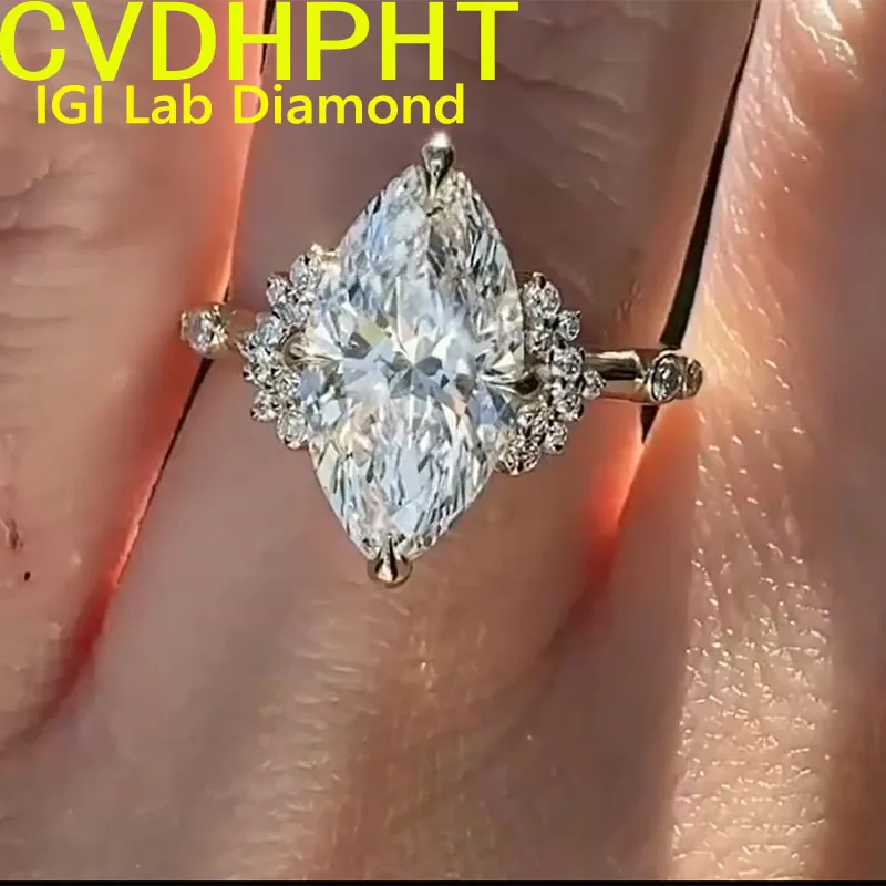 Perfect 3CT Real 18K gold IGI Lab grown Diamond Ring Marquise shape Diamond wedding ring Factory Engagement