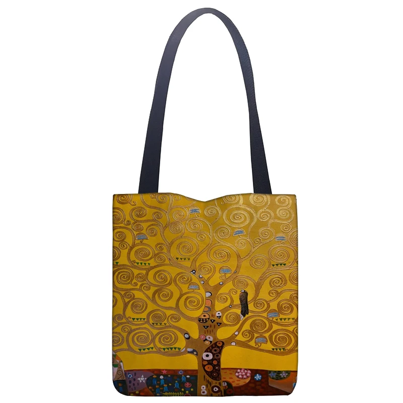 Bolso de mano de Gustav Klimt, bolsa de hombro informal de gran capacidad abstracta, bolso reutilizable, bolso con estampado de personajes de moda, nuevo