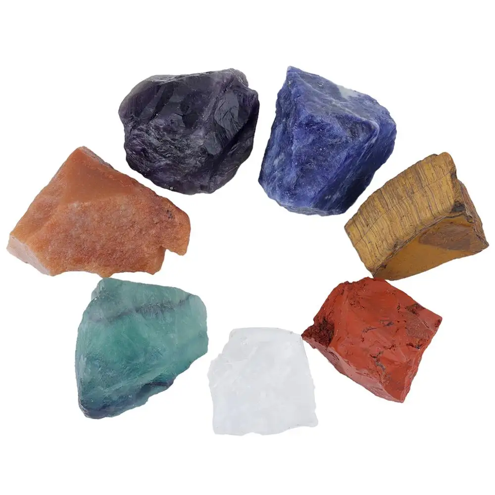 

7 Chakra Raw Rough Stone Healing Crystals Natural Stone Set for Cabbing, Reiki Energy Tumbling Jewelry Decoration,Set of 7 Stone