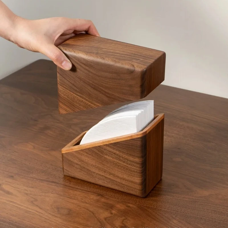 

Wooden Coffee Filter Paper Box, Dustproof Pour-Over Paper Holder, Creative Tissue Organizer, Solid Wood Napkin Container