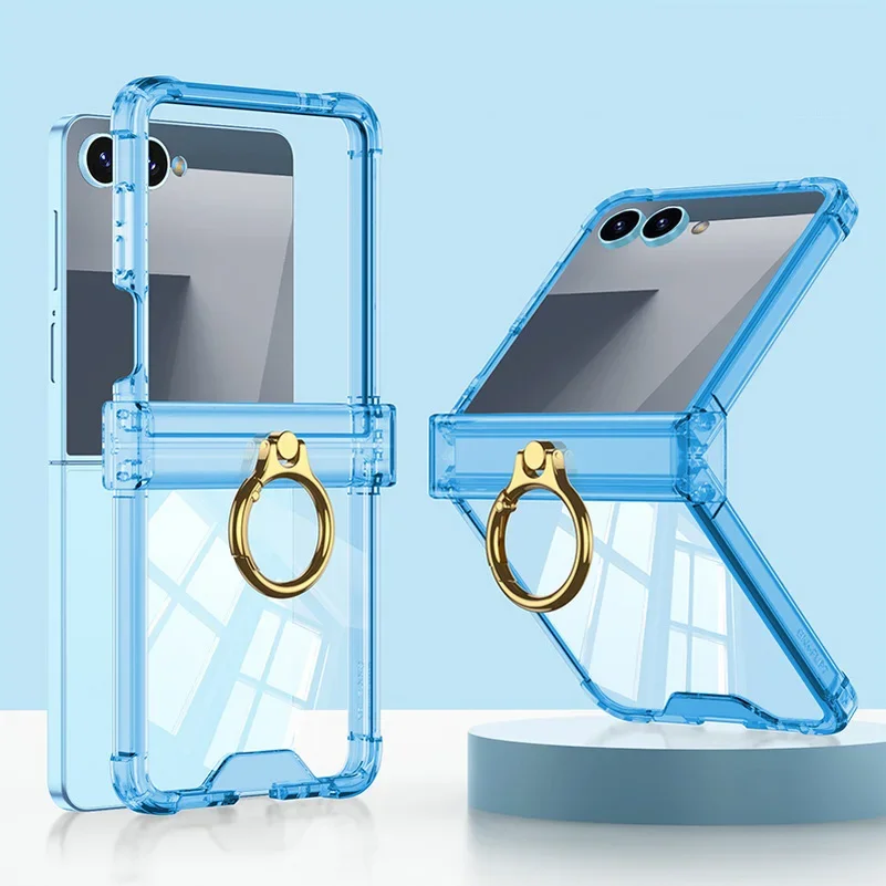 Luxe Ring Houder Scharnier Transparante Bescherming Telefoon Case voor Samsung Z Flip 7 6 5 Z Flip 7FE Clear Armpr Schokbestendige Achterkant