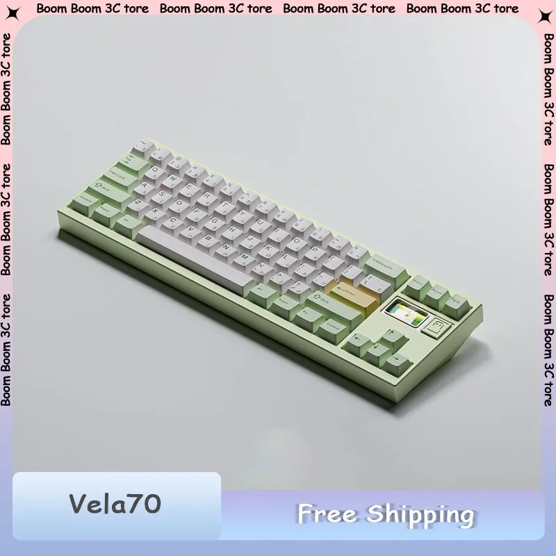 

Комплект механической клавиатуры QUER Vela70, трехрежимная беспроводная клавиатура с возможностью горячей замены, RGB с экраном, индивидуальная раскладка 70%, алюминиевые клавиатуры