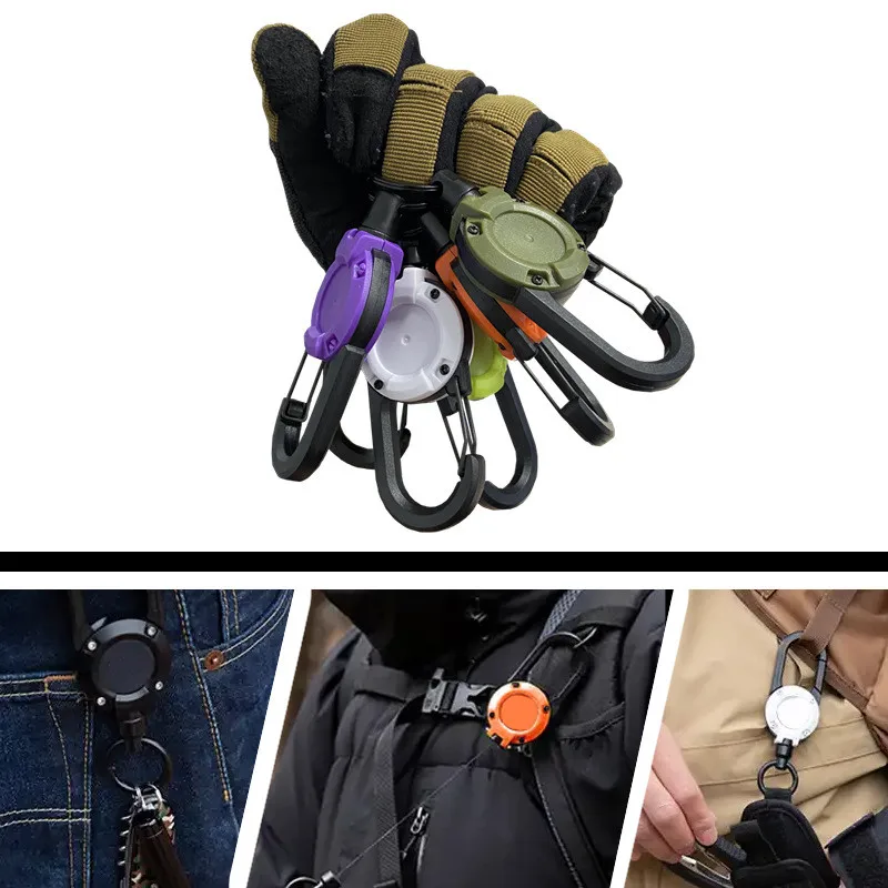 

1/2PCS Steel Wire Tactical Automatic Retractable Buckle Rope Camping Supplies Edc Anti-theft Elastic Keychain Carabiner Buckle