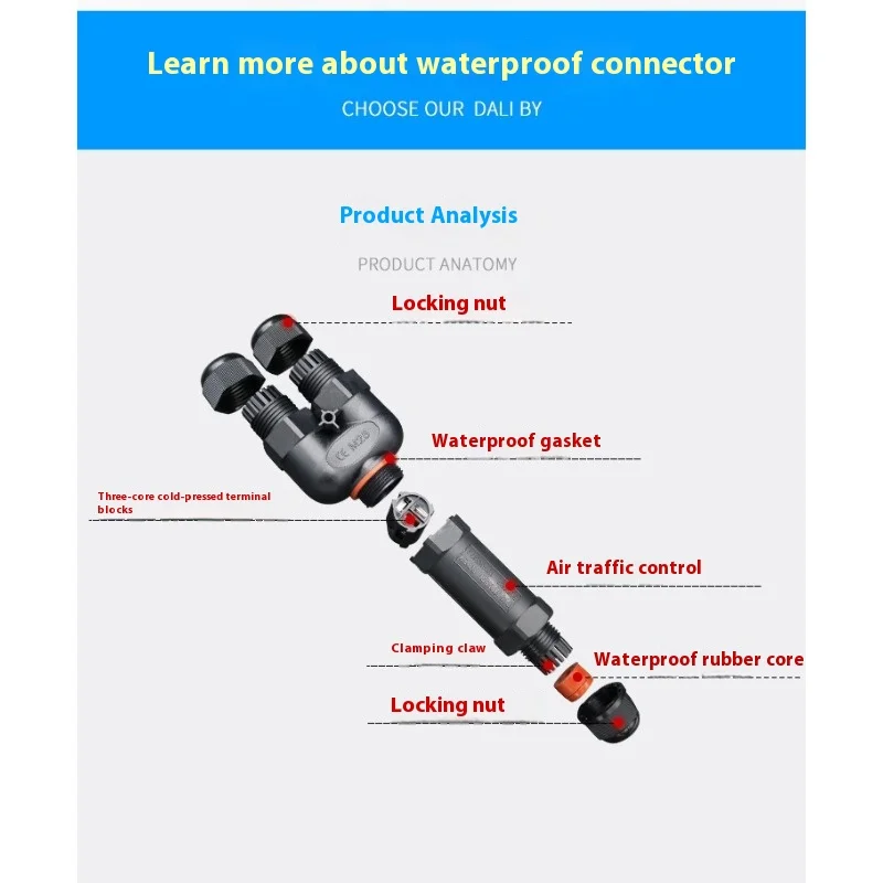 IP68 Waterproof Cable Connector Y-type 3Pin Electrical Terminal Adapter Wire Connector LED Light Three-way Connector