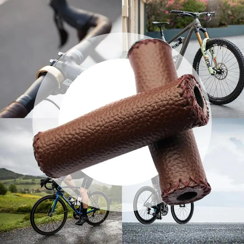 1 Pair Vintage leather bicycle Handlebar Cover trekking handlebars Cover Shock Absorbing Grip Paddle Cover Bike Anti-slip