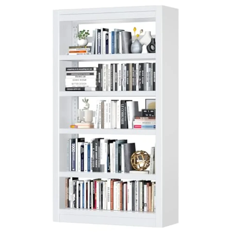 Bookshelf, 6-Tier Adjustable Steel Book Shelf, 61 H Heavy Duty Metal Bookcase for Home/Office/Garage, Black, Load-Bearing Stabi