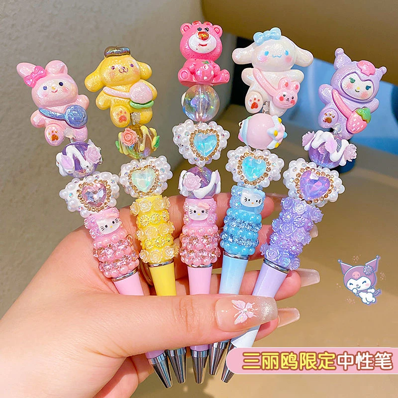 Cute Kawaii Sanrioed Kuromi My Melody Lotso Rotating Neutral Pen Black Dreamy Bead Pen Cartoon Ballpoint Pen