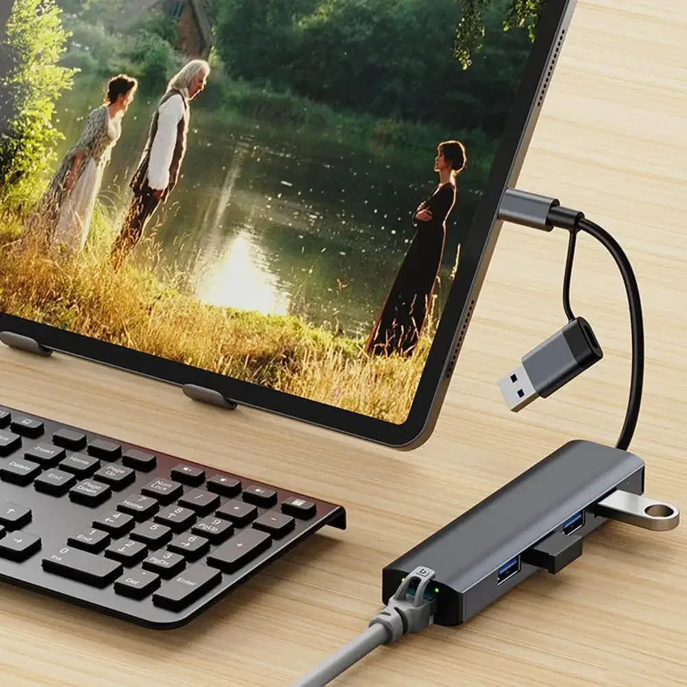 

USB Laptop Docking Station 5 in 2 Multiport 3 USB3.0 USB2.0 RJ45 USB Type-C Hub Adapter Computer Accessories