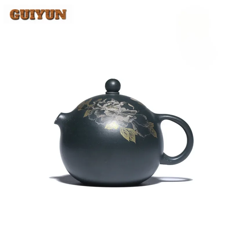 Tetera de arcilla púrpura Yixing antigua de 180ml, tetera Xishi hecha a mano para artistas, tetera de barro de clivia de mineral crudo, juego de té Zisha, artículos de regalo artesanales