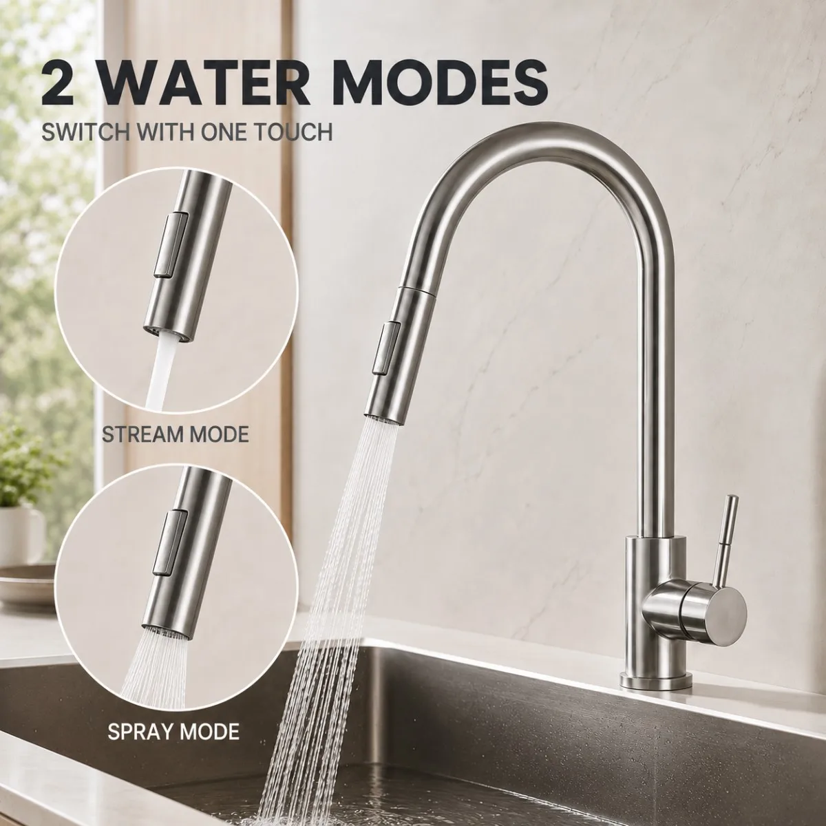 Kitchen Faucet Stainless Steel Brushed Faucet Kitchen Sink Faucet Pull-out Kitchen Water Faucet Single Hole Faucet