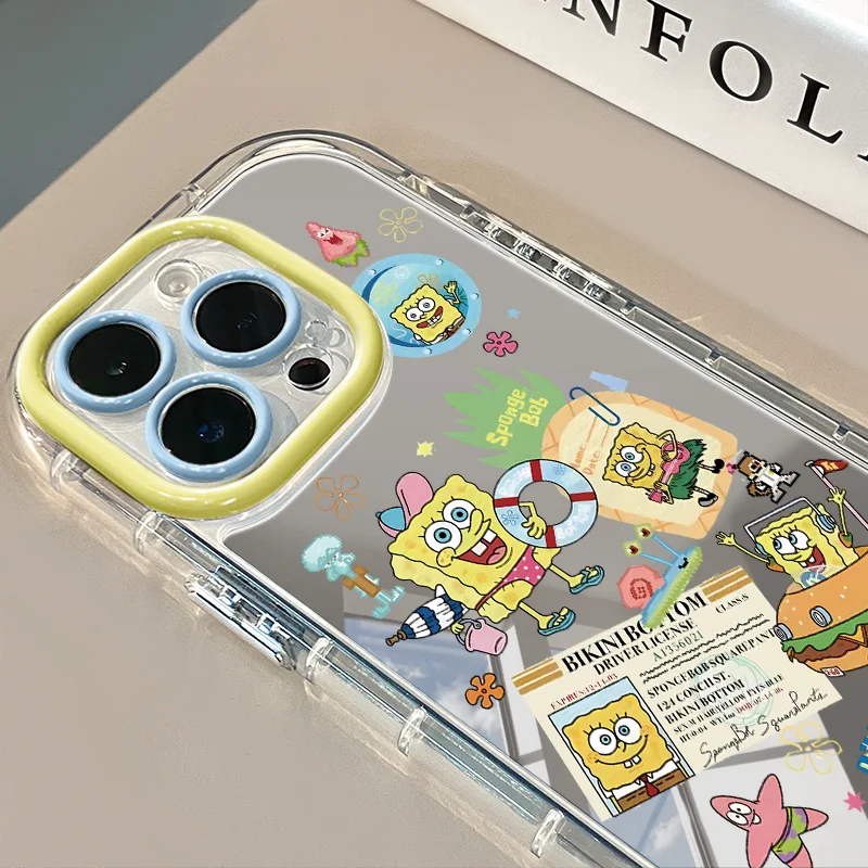 

Cute Cartoon S-SpongeBob P-Patrick Star Make Up Mirro Phone Case For iPhone 11 12 13 14 15 16 Pro Max Plus S-SpongeBob Cover