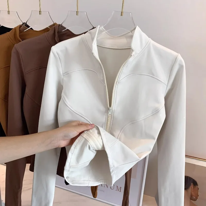 

Женская осенне-зимняя облегающая и утягивающая спортивная куртка с утолщенной плюшевой одеждой для йоги с длинными рукавами для бега и фитнеса