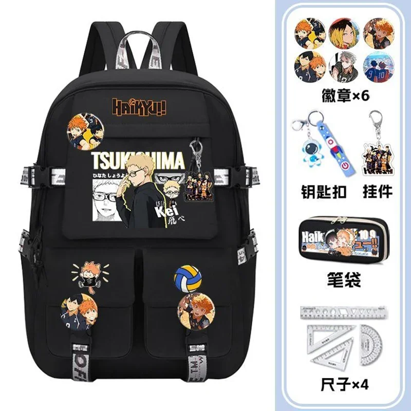 31×45×14cm Black White, Haikyuu, Student Kids Teens School Bags, Large Capacity Mochilas Anime Backpacks For Girls Boys Gift