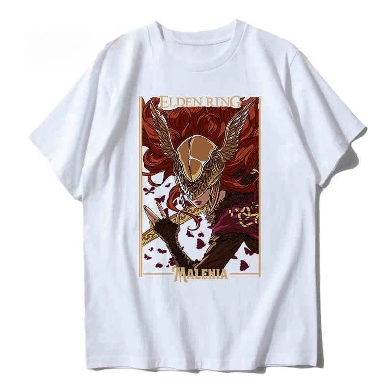 Bandai Elden French Ring stampato lettera girocollo comoda maglietta speciale a maniche corte da uomo e da donna in tinta unita