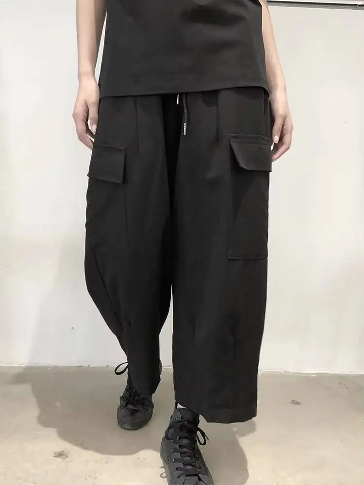 

Women's Cargo Wide Leg Pants Summer Classic Dark Black Simple Casual Large Size Straight Pants Loose Casual Large Size
