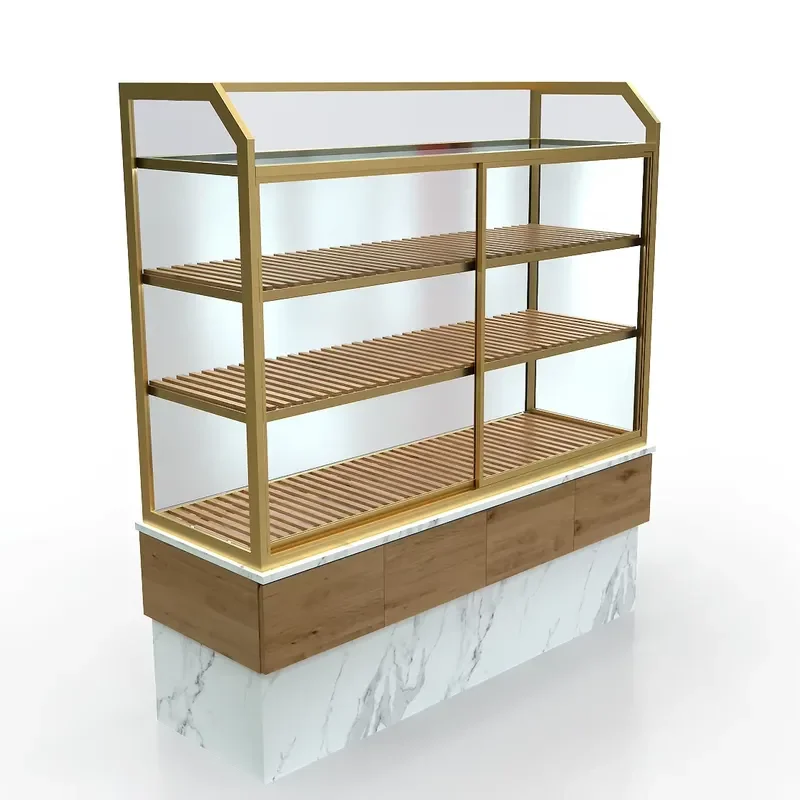Wood Metal Bakery Bread Display Shelf Cabinet with Custom Billboard
