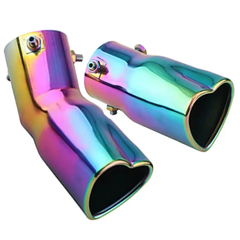 شكل قلب أنيق كاتم صوت ماسورة العادم رشاقته الفولاذ المقاوم للصدأ نظام العادم نهاية الأنابيب العالمي ذيل السيارة الخلفي الكروم العادم المستديرة #5