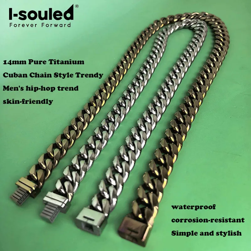 

14mm pure titanium Cuban chain double-sided grinding arc wearing comfortable men's hip-hop style trendy style