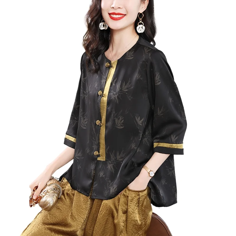 

YOLANFAIRY New Fashion Shirts for Woman 2025 Autumn Elegant Women Shirt Three-quarter Sleeves Top Casual Shirts Female Blouse