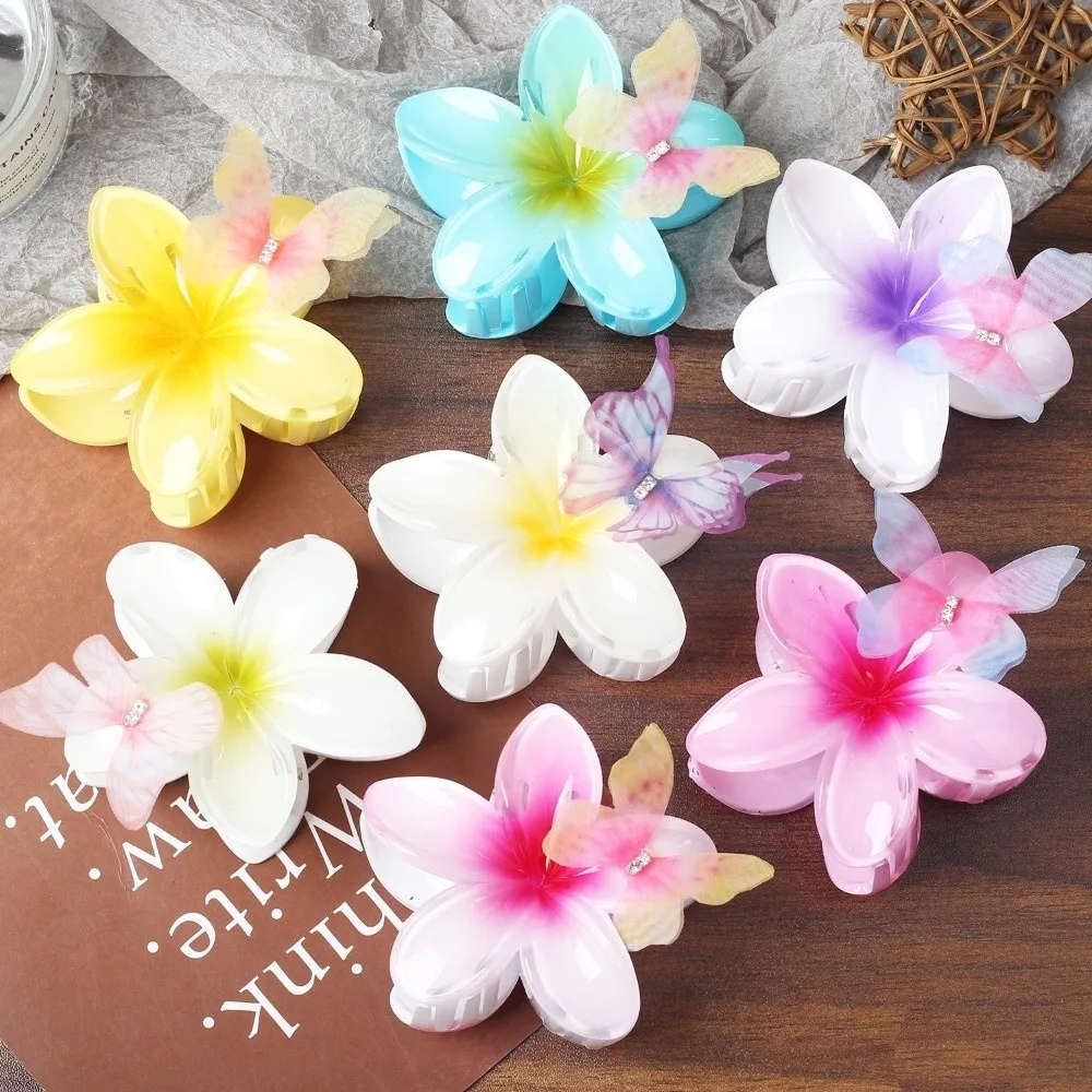 

Sweet Gradient Hawaiian Flower Hair Clips Acrylic Hair Claws Egg Flower Ponytail Clip Beach Hair Accessories