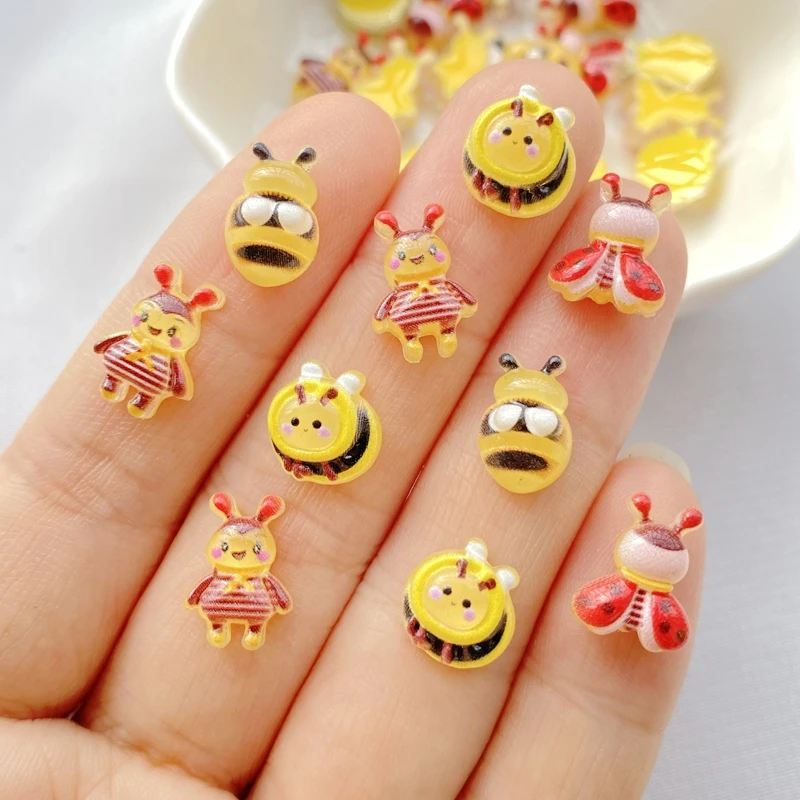 50Pcs New Cute Resin Cartoon Mini Bee Series Flat Back Parts Embellishments For Hair Bows Accessories