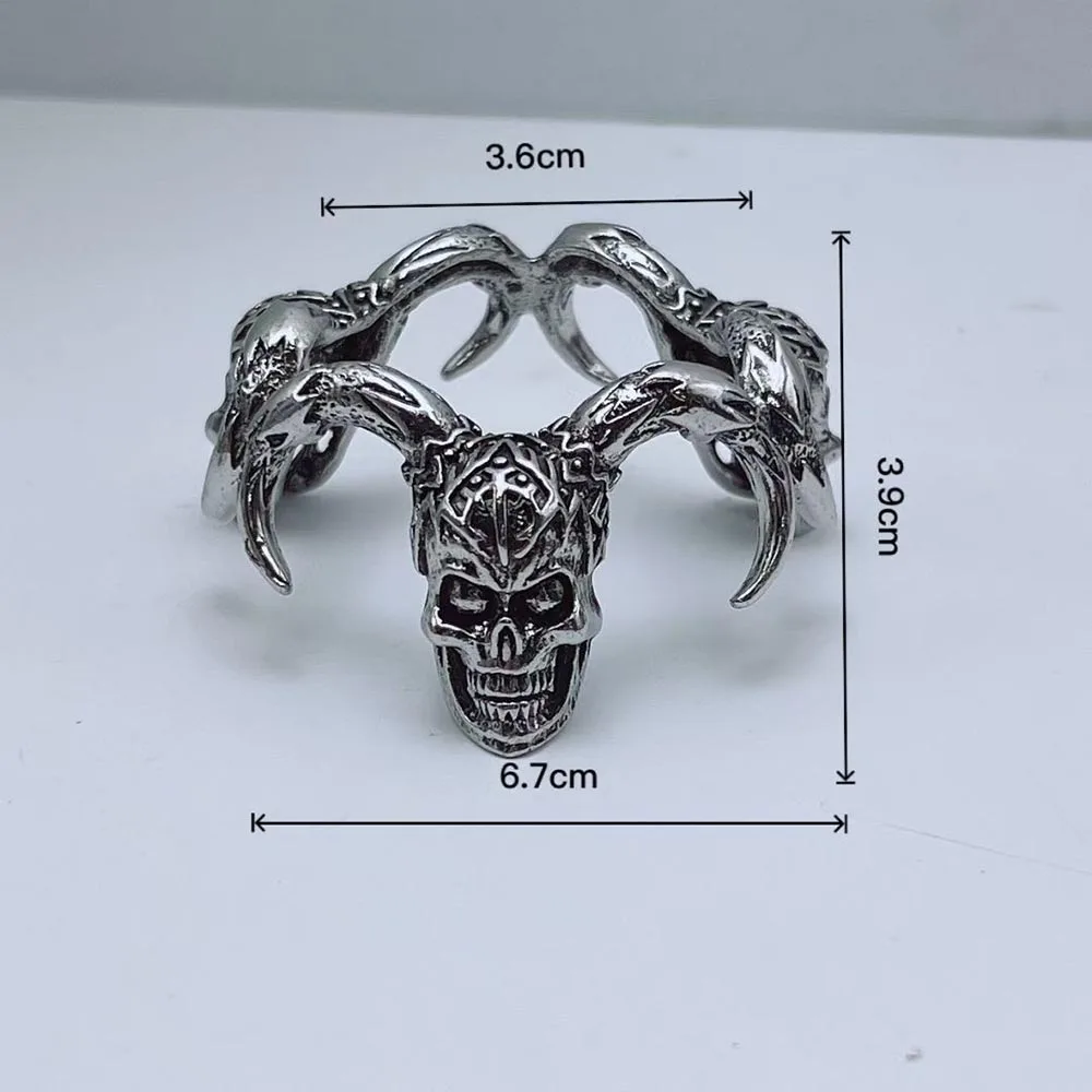 Gothic Skull and Horns Crystal Ball Stand Metal Figurine Display Base Sphere Holder Mineral Specimen Healing Stone Home Decor