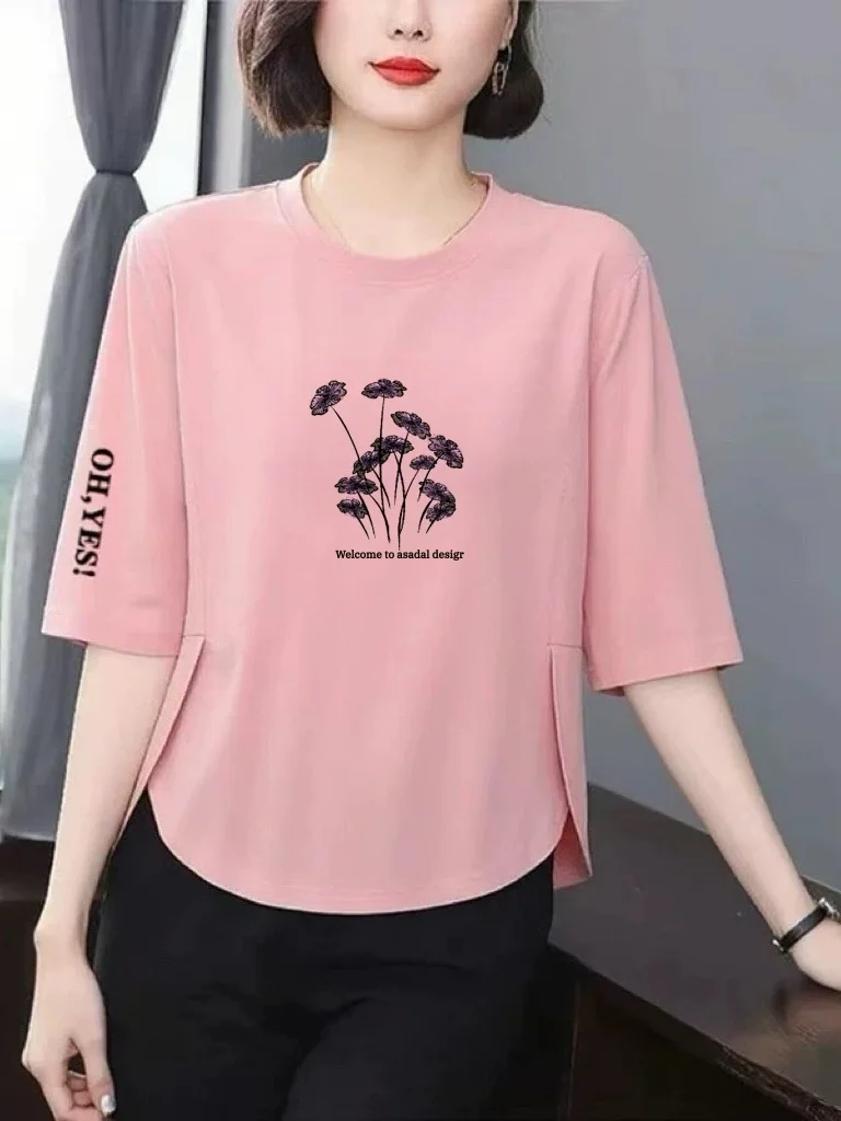 

Свободная женская футболка в стиле Mommy для женщин среднего и старшего возраста, модный топ с принтом, рубашка-накидка с рукавом три четверти для похудения